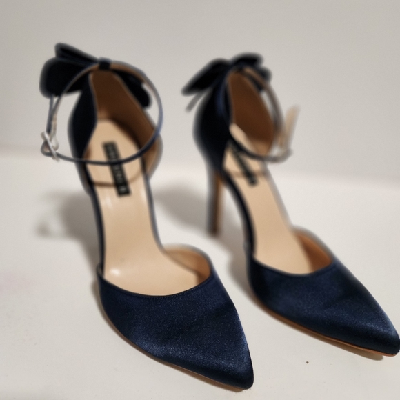 Navy Satin Dress Heels - Picture 2 of 6